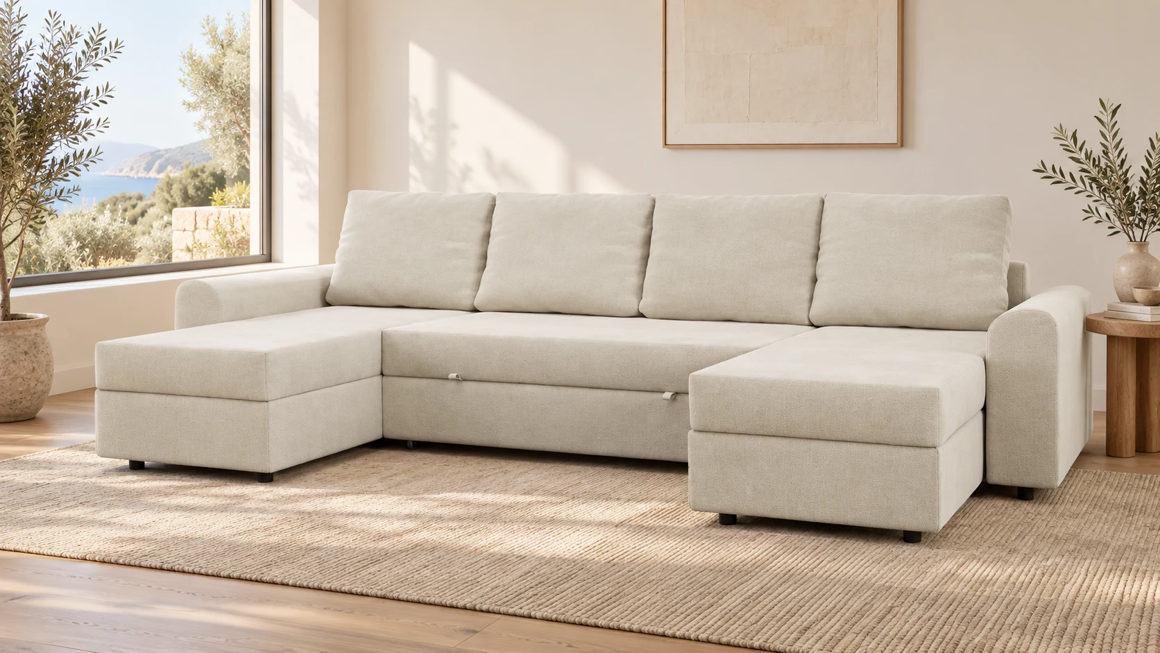 Sofá panorámico con doble chaise longue